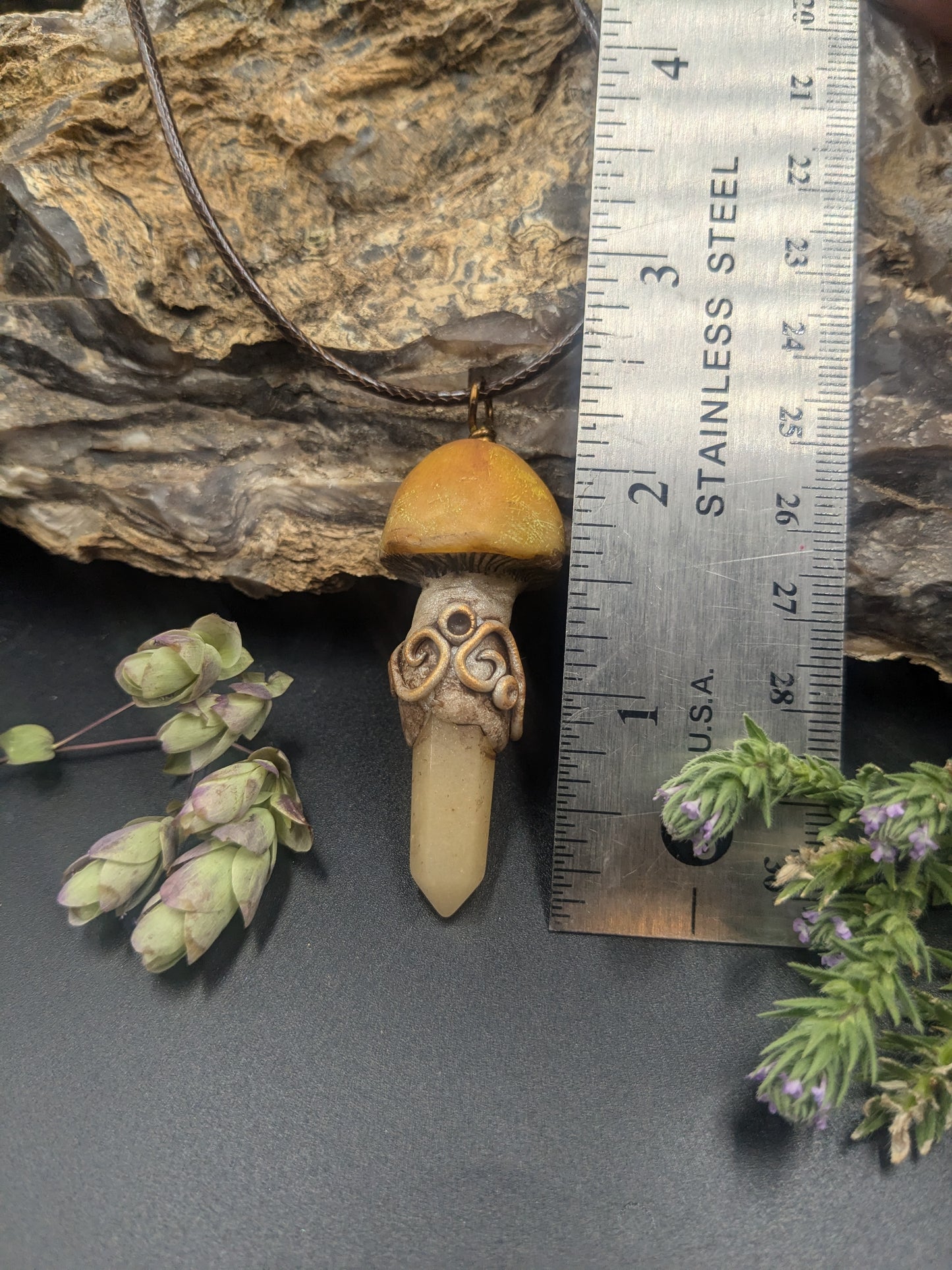 Gold Mushroom & Crystal Pendant